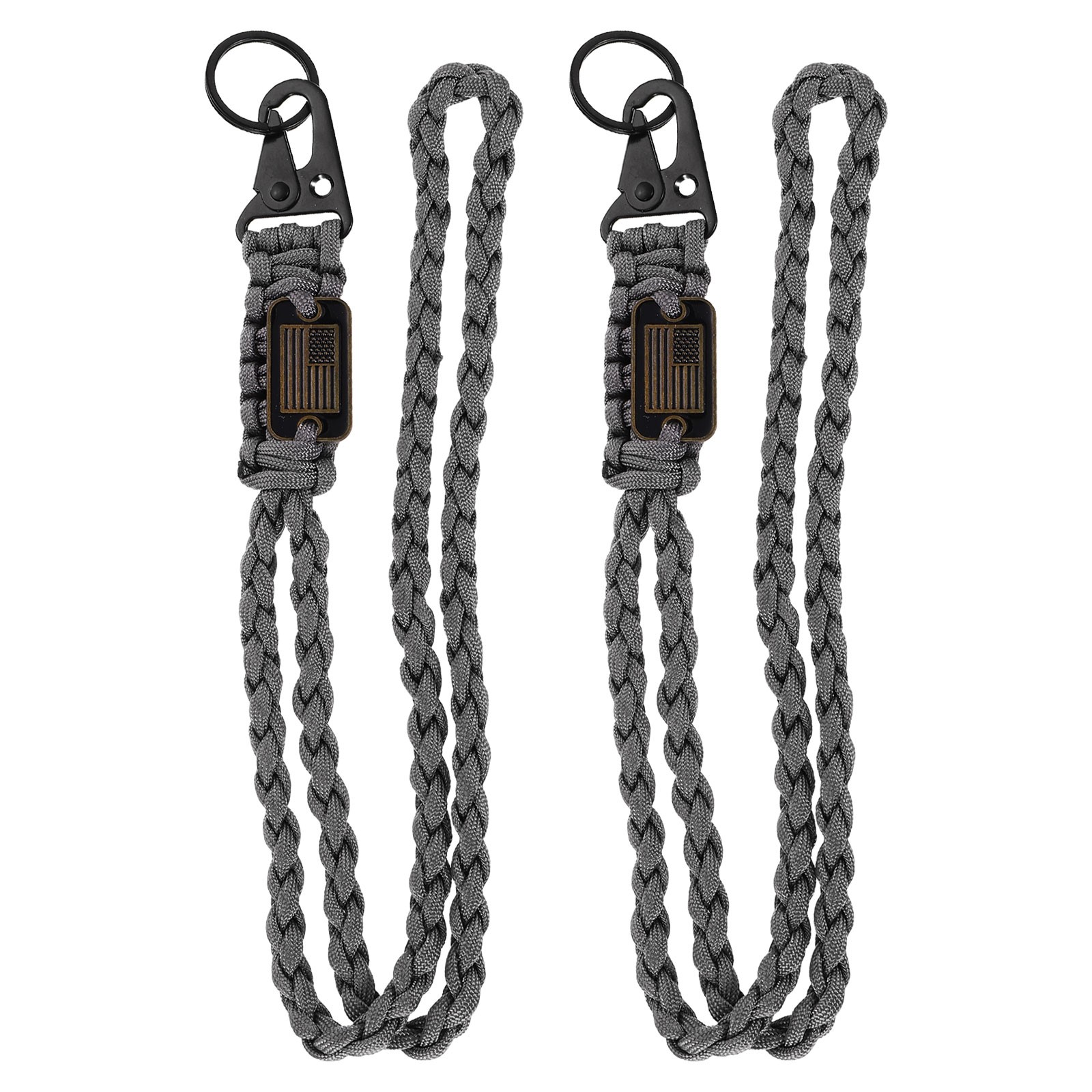 2Pcs Paracord Lanyard, Strong Lanyard with USA Flag, Grey