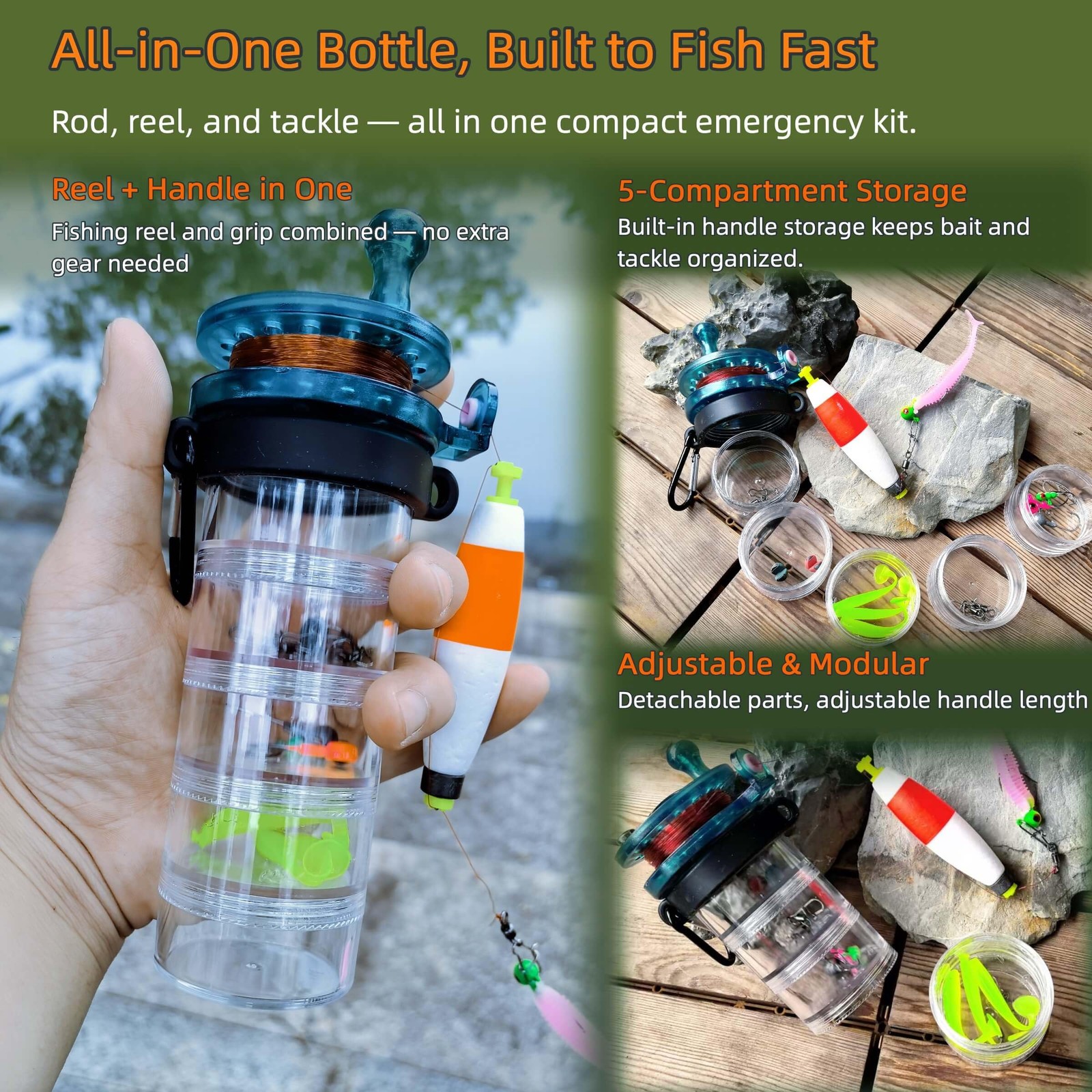 Pocket Fishing Rod Kit, All-in-One Survival Fishing Gear