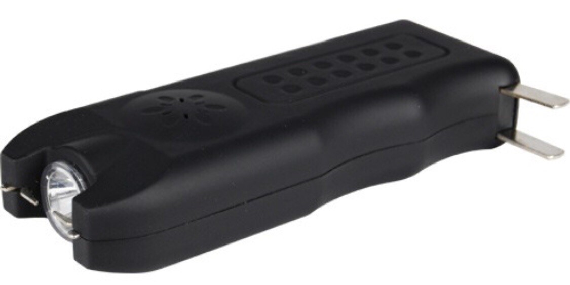POLICE BLACK Rechargeable LED Stun Gun + Case PERSONAL ALARM WOMEN Self Defense