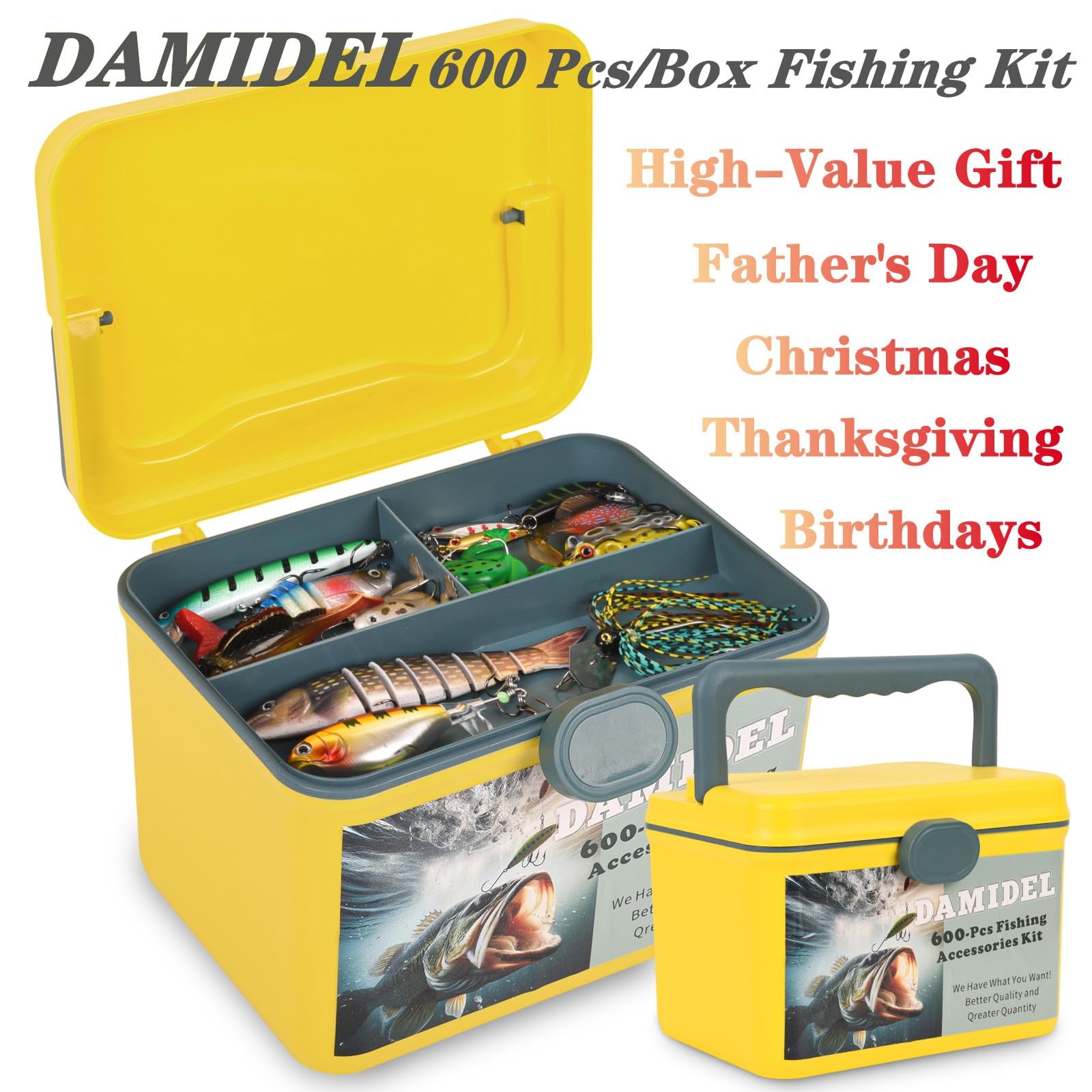 DAMIDEL 600 Pcs/Tackle Box Fishing Kit-Fishing Medium, Red black,while,green