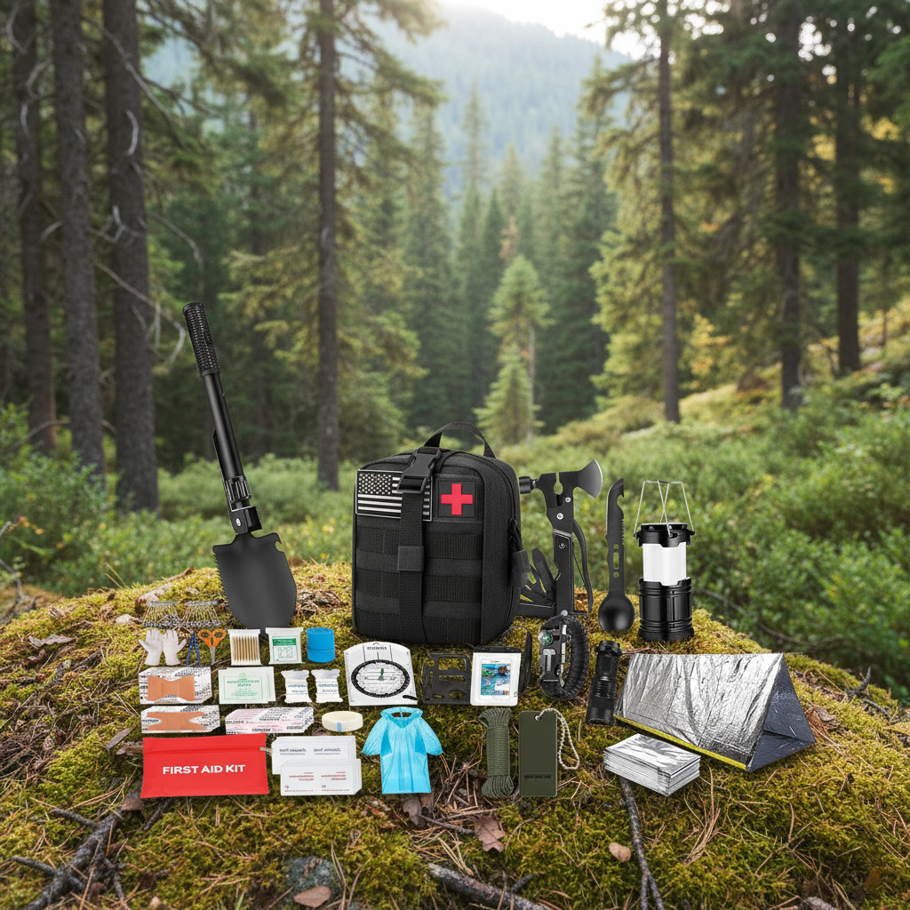 Outdoor Survival Kit Bag Emergency First Aid Bug Out Military Prepper Kits 69Pcs