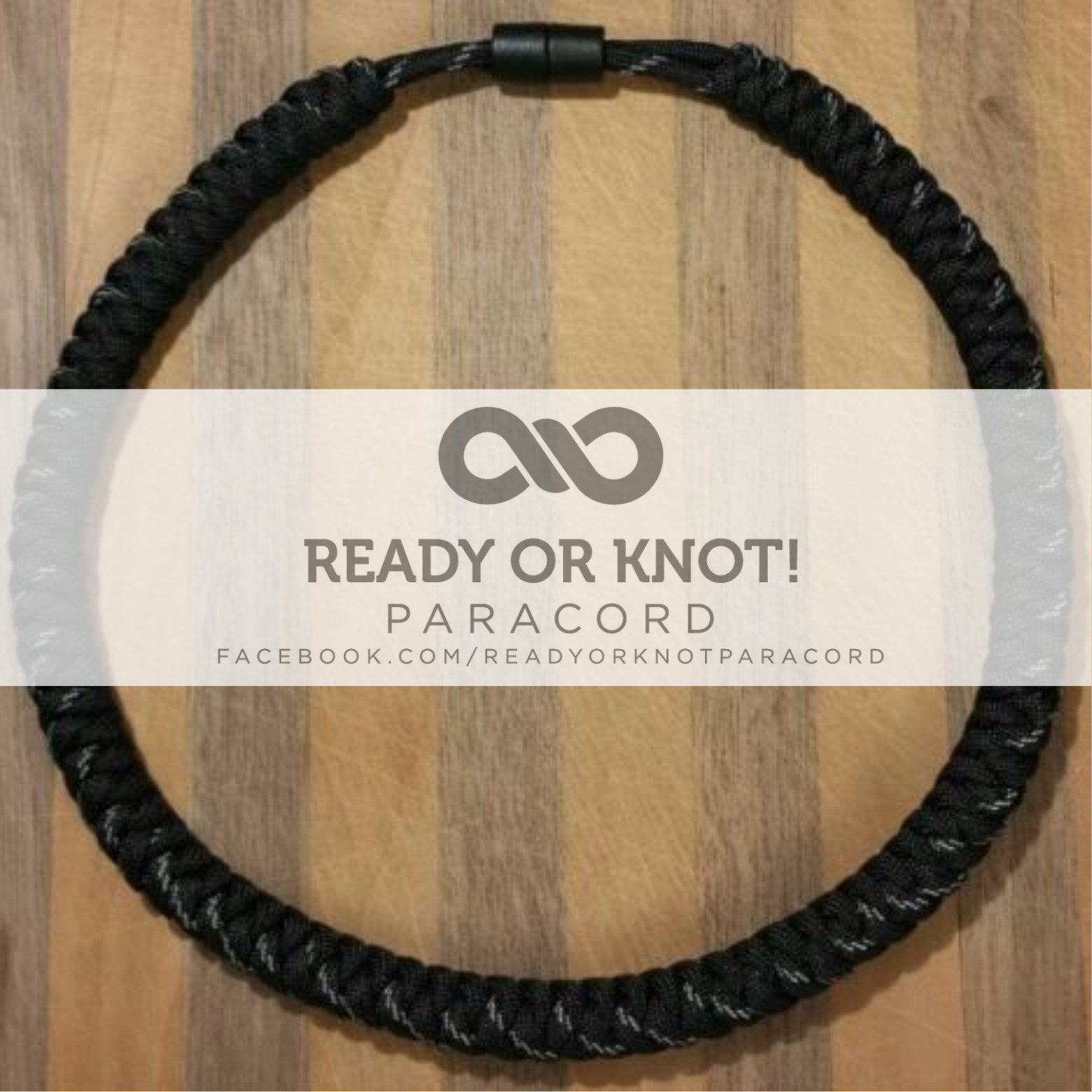 550 USA Paracord Snake Weave Necklace Black Reflective/Black (Various Lengths)