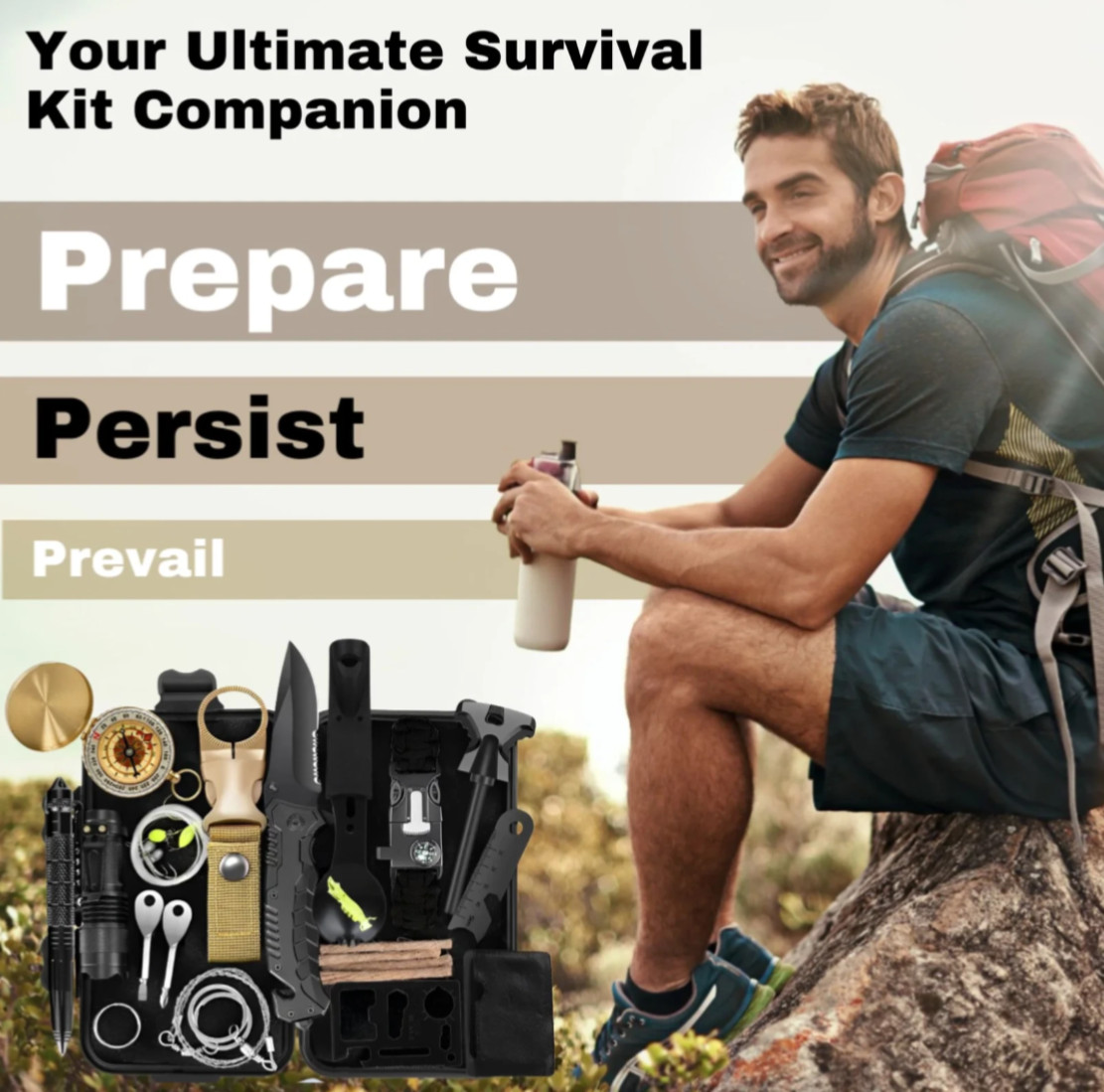 Survival Kit 28 in 1, Teakwood Survival Gear, Survival Gear Tool Emergency Gift