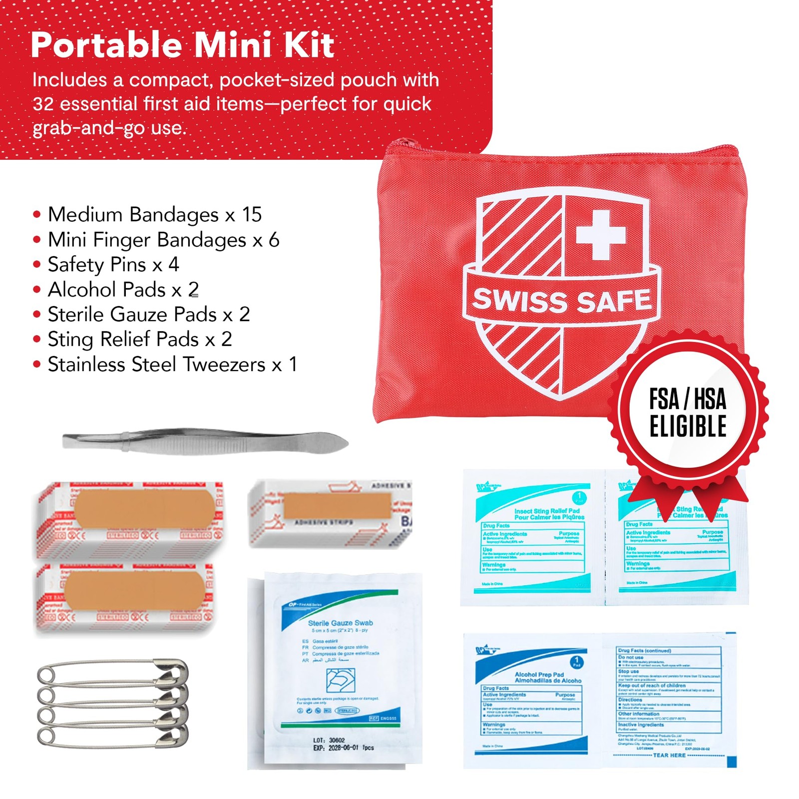 Swiss Safe 2-in-1 First Aid Kit for Car, Travel & 1 Pack, Large Hardcase