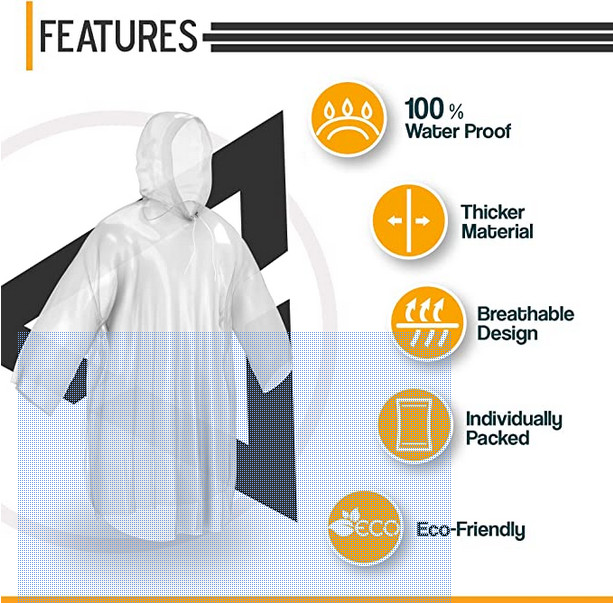 Rain Poncho with Hood 6 Pack Emergency,One Size Fits Most,Compact,Disposable