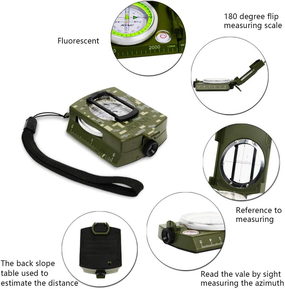 Military Compass and Fire Starter AF-4580/381 Lensatic Sighting, Survival Kit,Wa