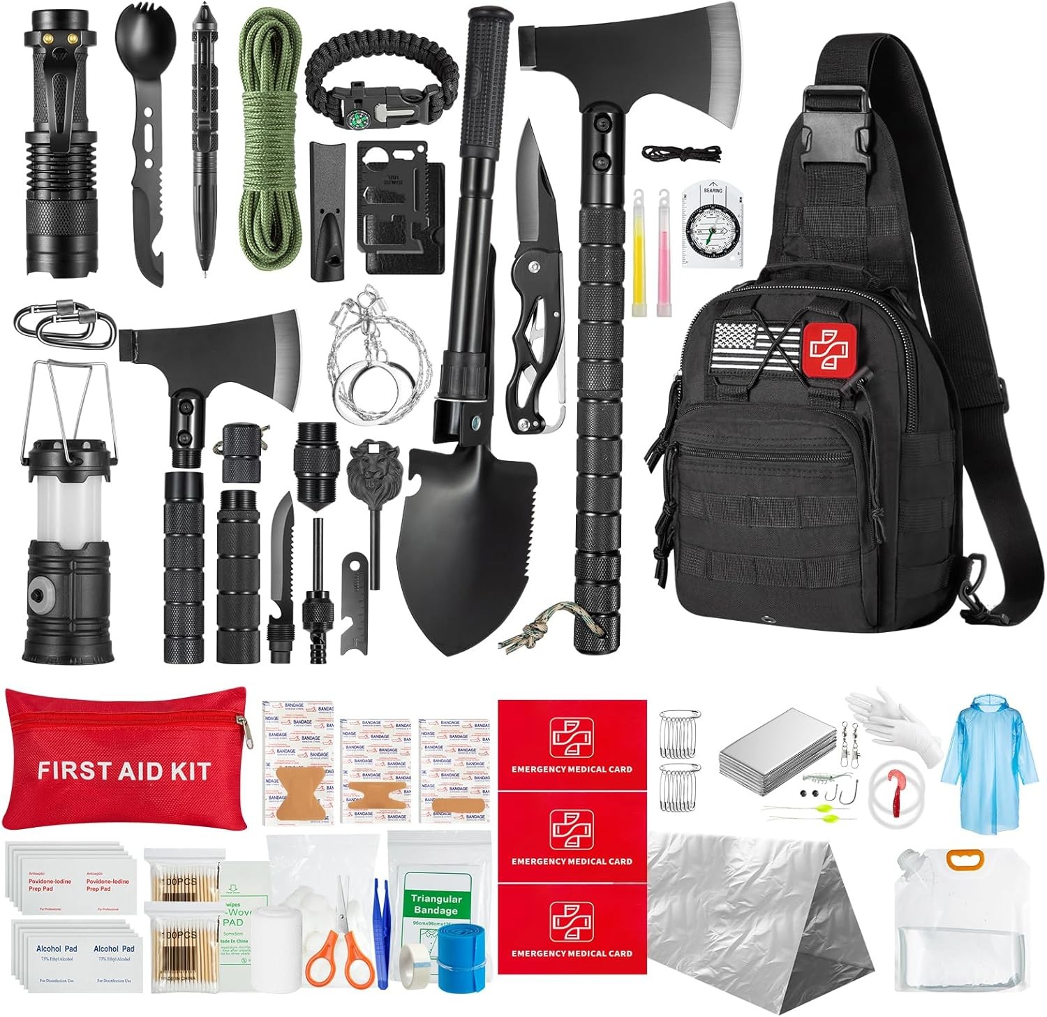 Survival Kit,360 Pcs Bug Out Bag with First Aid Kit.Camping Axe, Survival Sho…