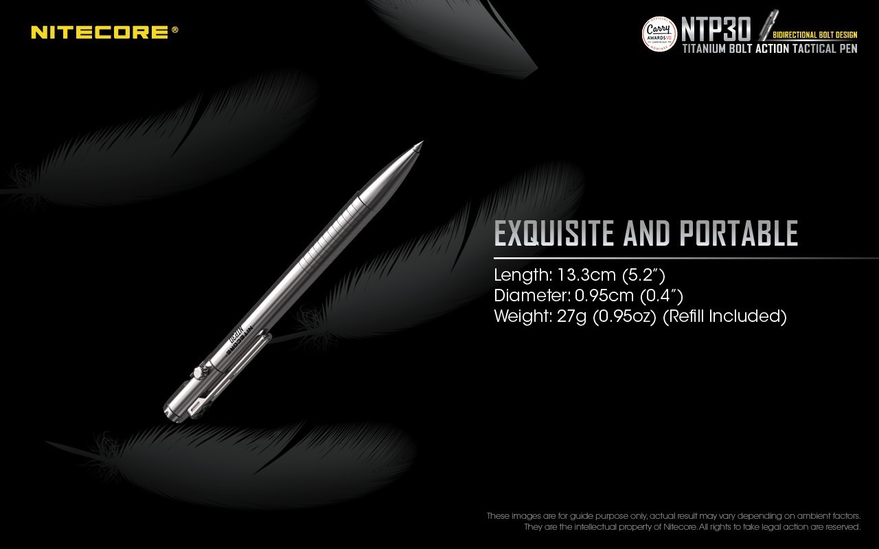 NITECORE NTP30 Tactical Pen Titanium Bidirectional Bolt Action W/ Glass Breaker