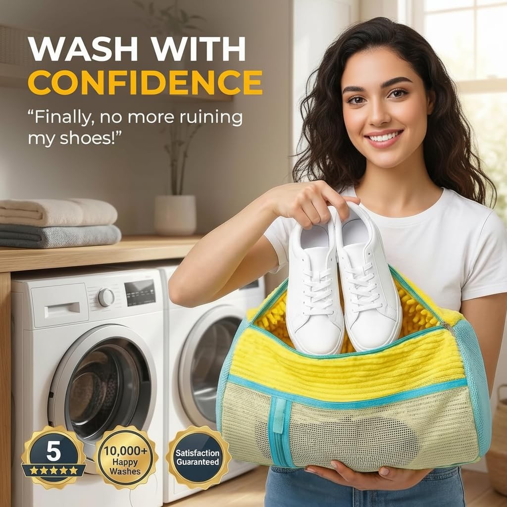 Shoe Washing Machine Bag Set (7-in-1) – Durable Mesh Sneaker Laundry Yellow