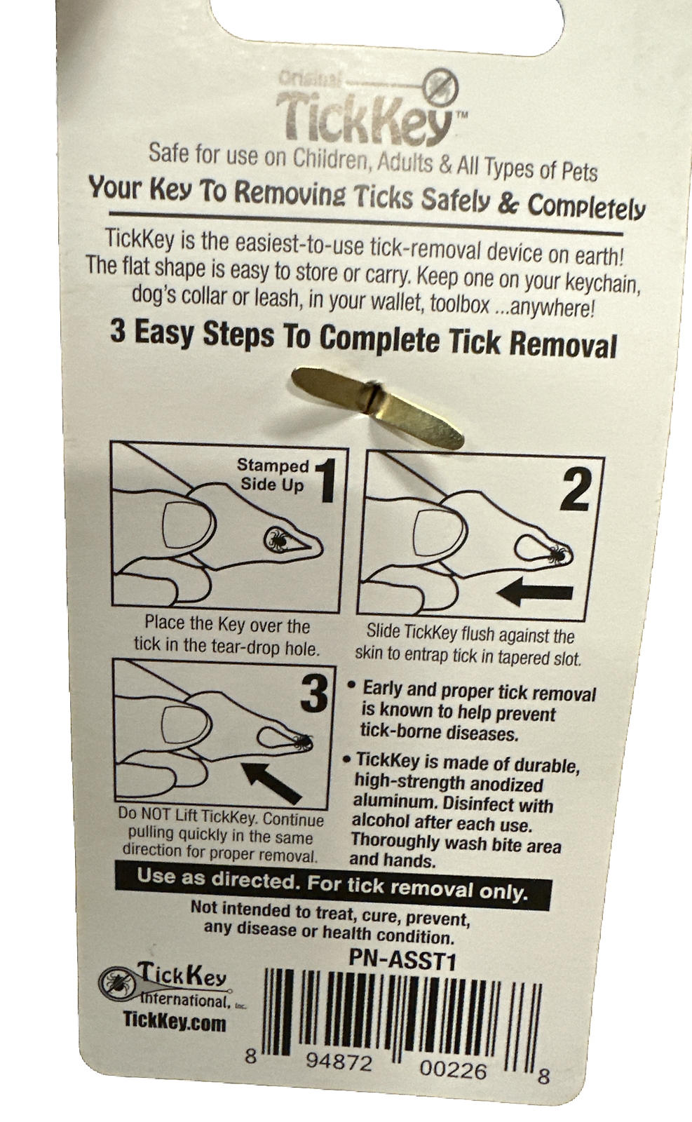 (3) Original TICK KEY Tick Removal Device For Kids Adults Pets USA Made Aluminum