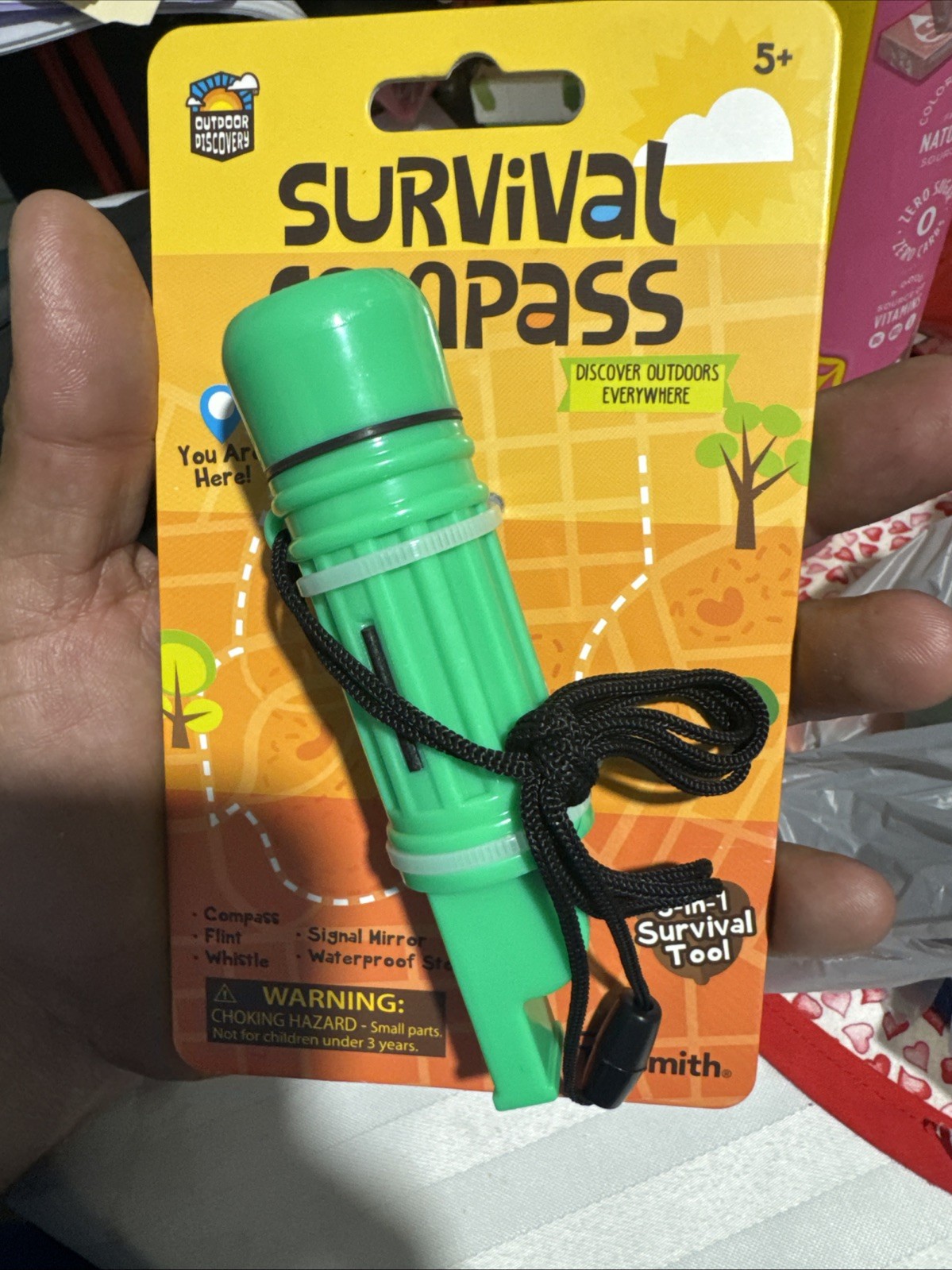 Survival Compass Match Safe Whistle Signal Mirror Flint Waterproof Storage