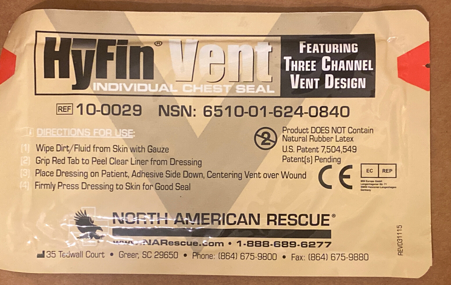 NARescue HYFIN VENT INDIVIDUAL CHEST SEAL THREE CHANNEL DESIGN – 1 PACK 2020
