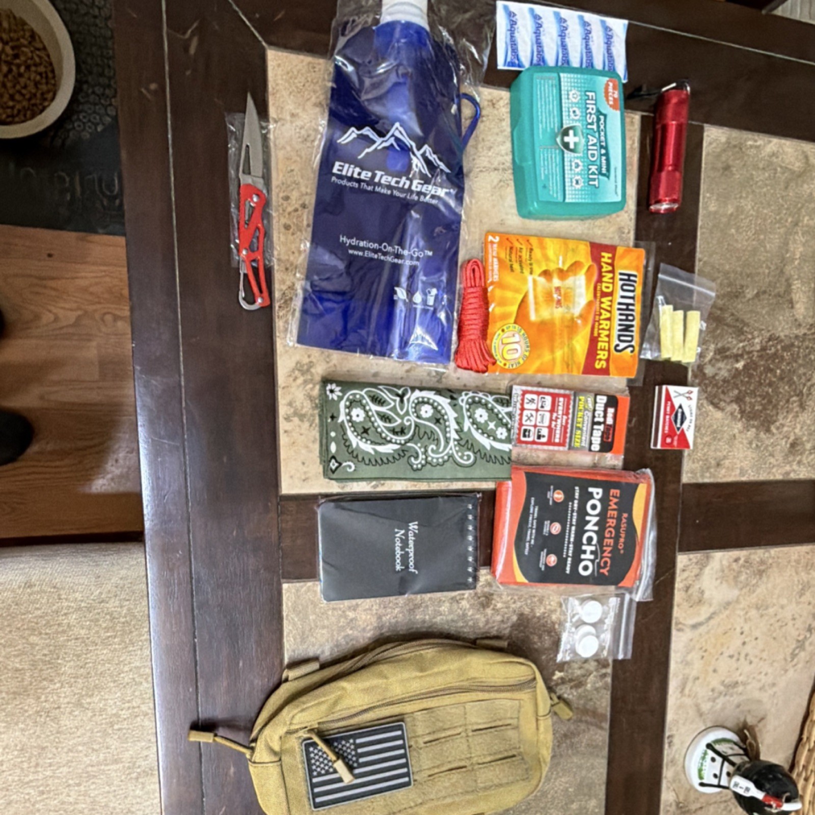 Elite Tech Gear Survival Kit Waterproof First Aid HotHands Poncho Camping