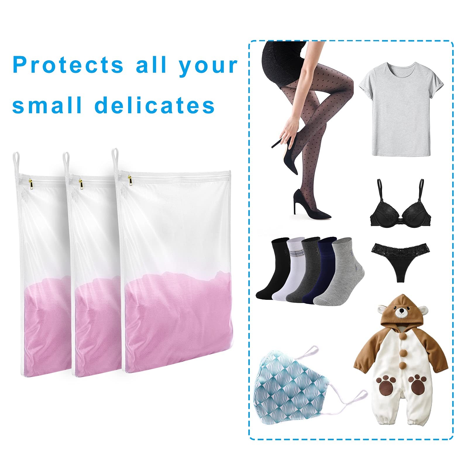 GOGOODA Delicates Laundry Bags, Fine Mesh Wash Bag 3 set (3 Medium), White