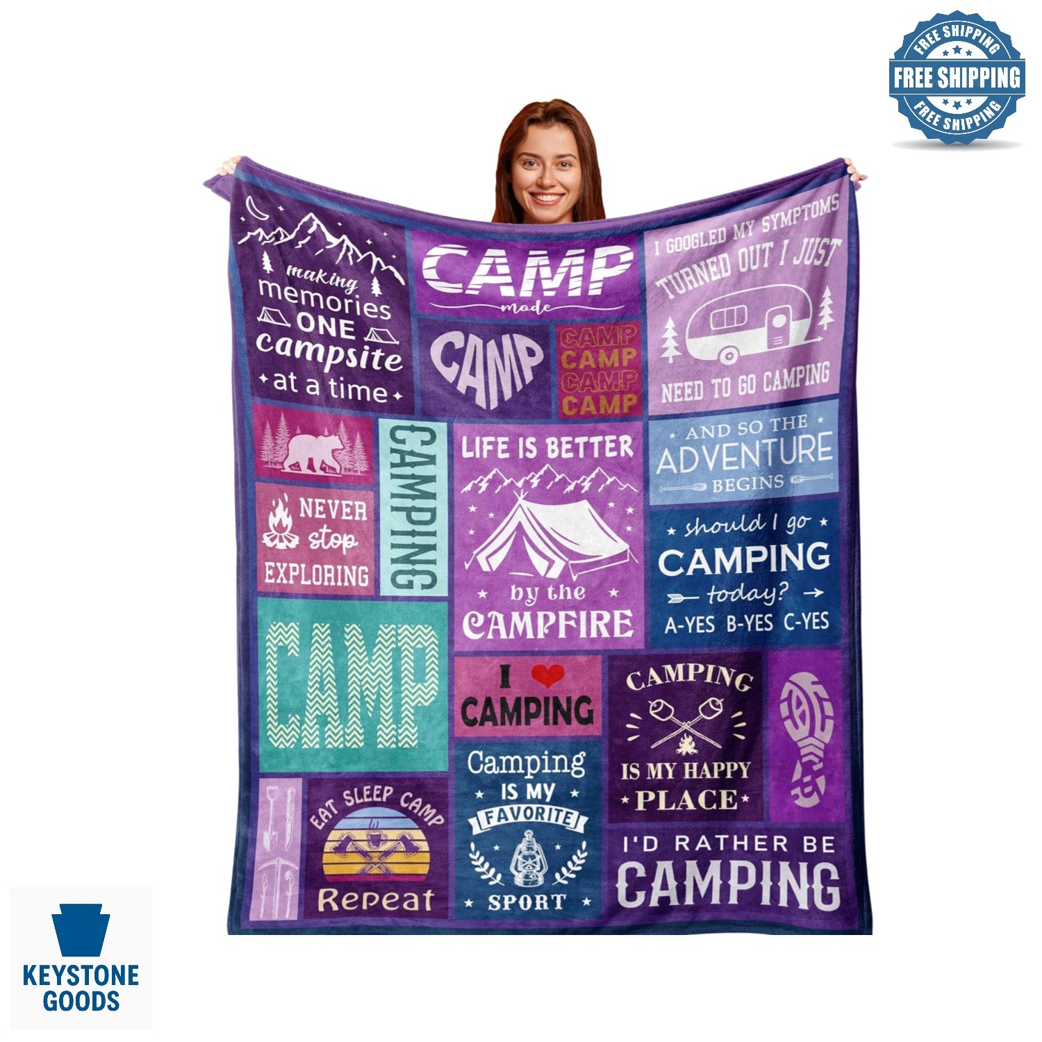 Camping Gift Throw Blanket 60x50in – Soft, Lightweight, All-Season for Camper…