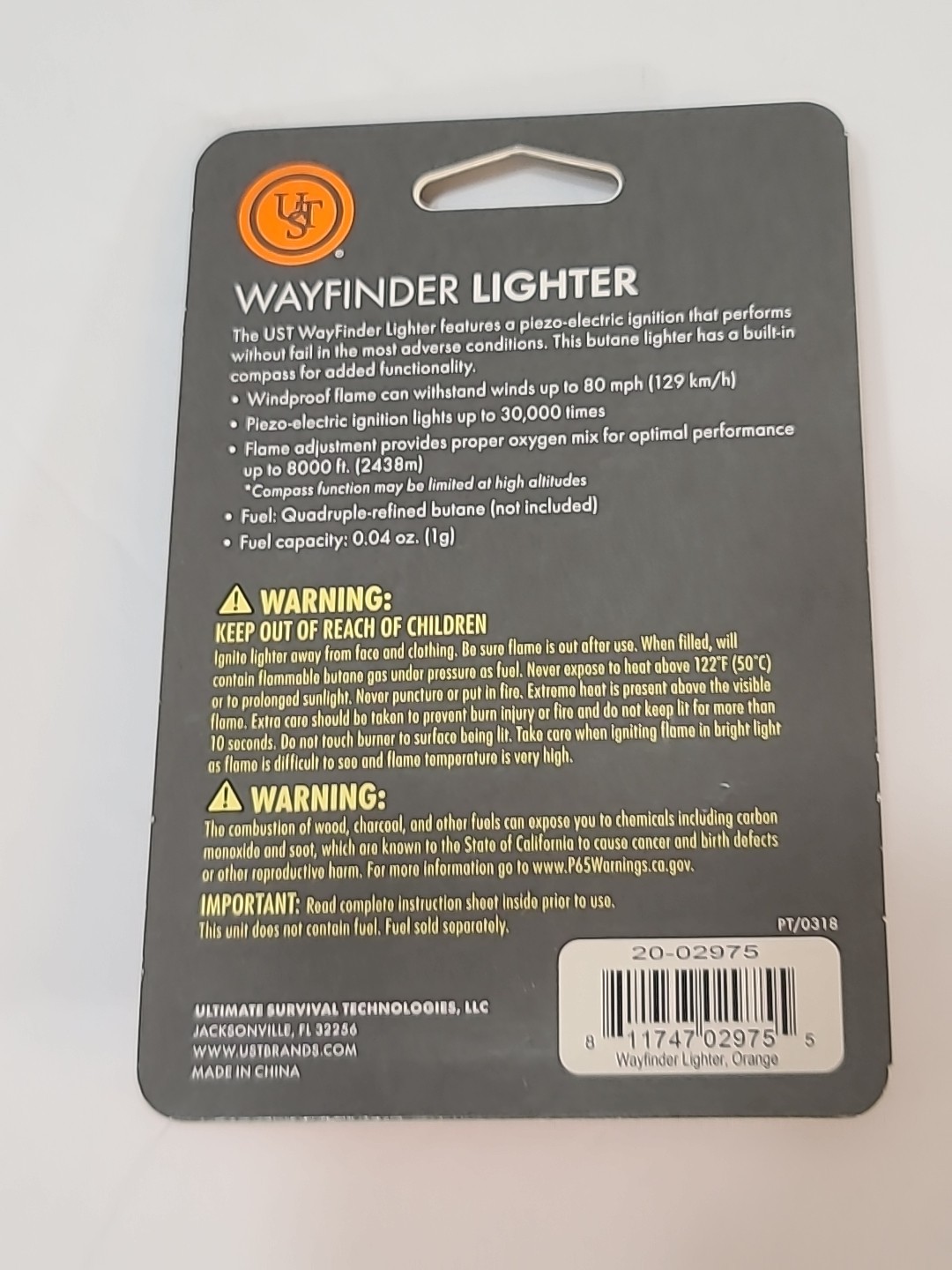ULTIMATE SURVIVAL TECHNOLOGIES Wayfinder Lighter , NEW, NO FUEL INCLUDED