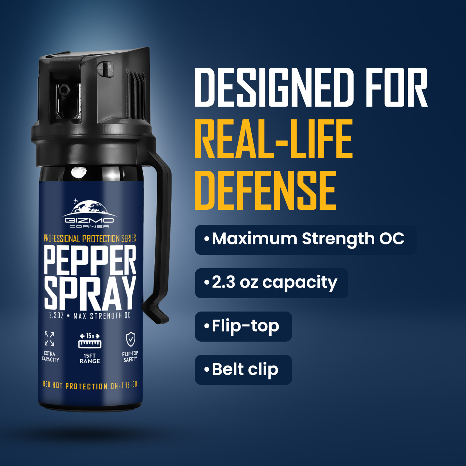 Gizmo Corner 2.3oz Pepper Spray 15ft Range Flip-Top Safety for Women Protection