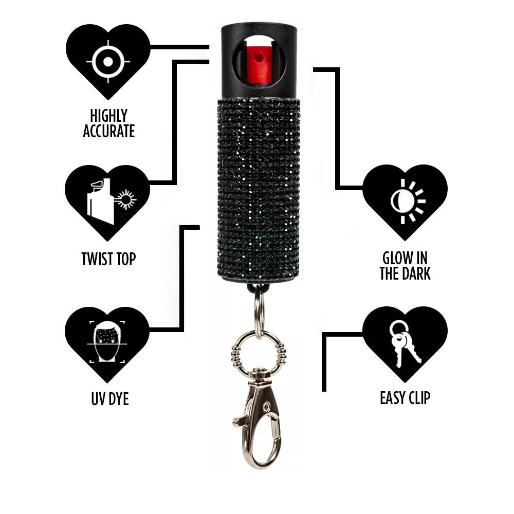 4 Pack Bling It On Key Ring Self Defense Pepper Spray Black Jeweled Cary Case