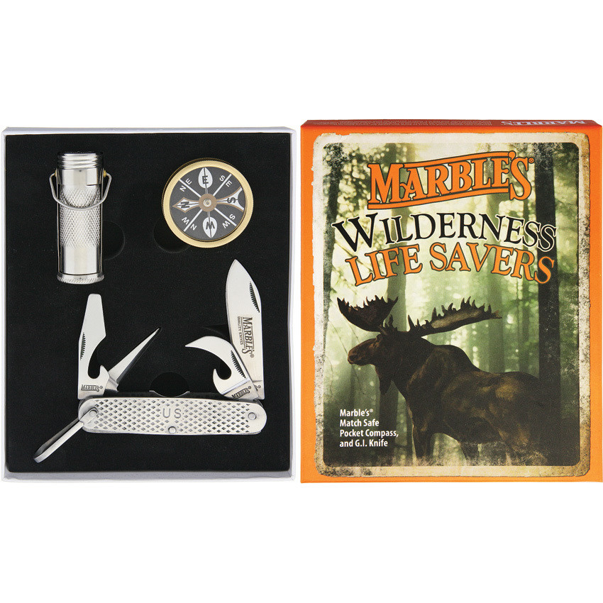 Marbles Wilderness Life Savers Set – Knife, Match Safe and Compass