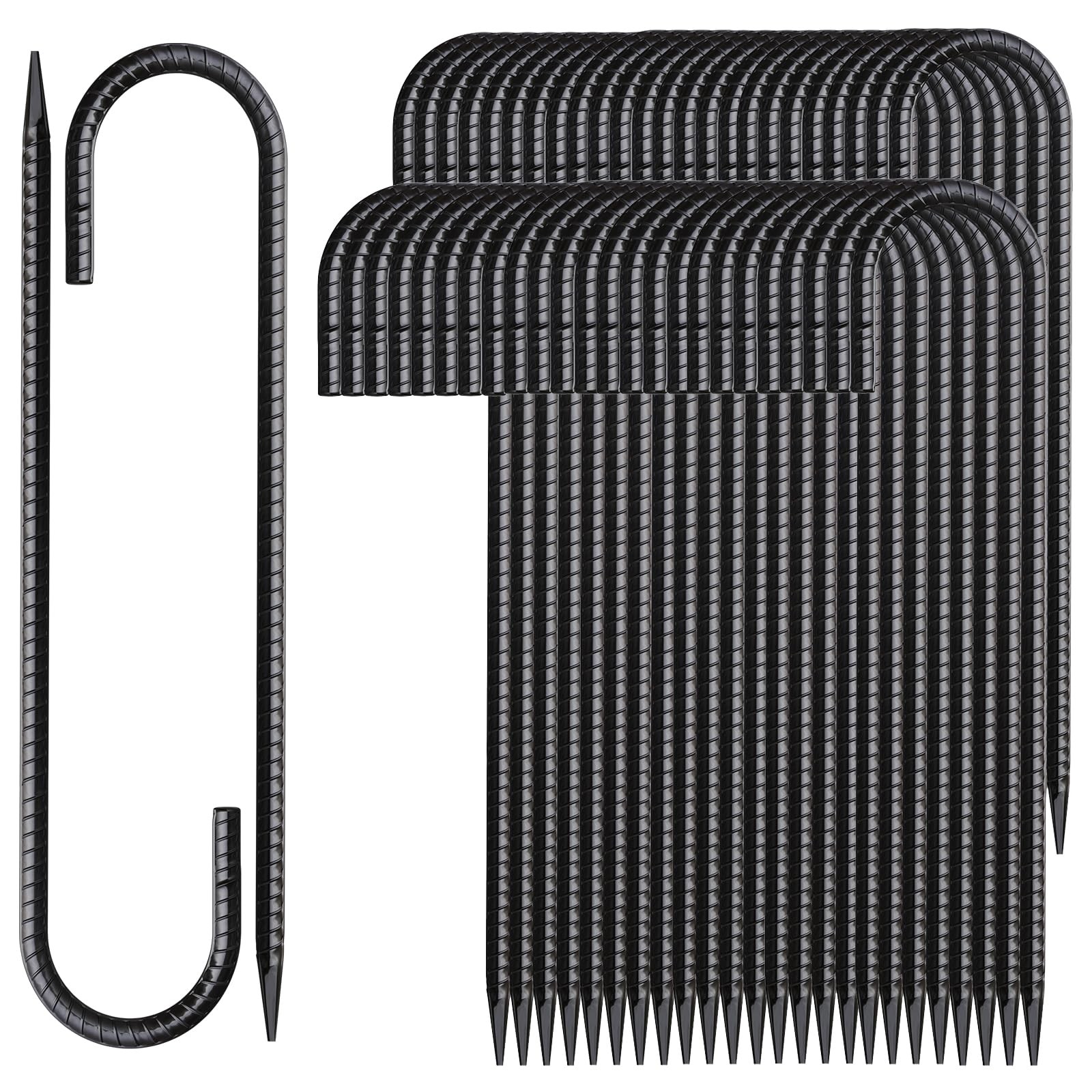MSWY 12 Inch Rebar Stakes 50 Pack J Hook Ground J-12″x5/16″-50pcs, Black
