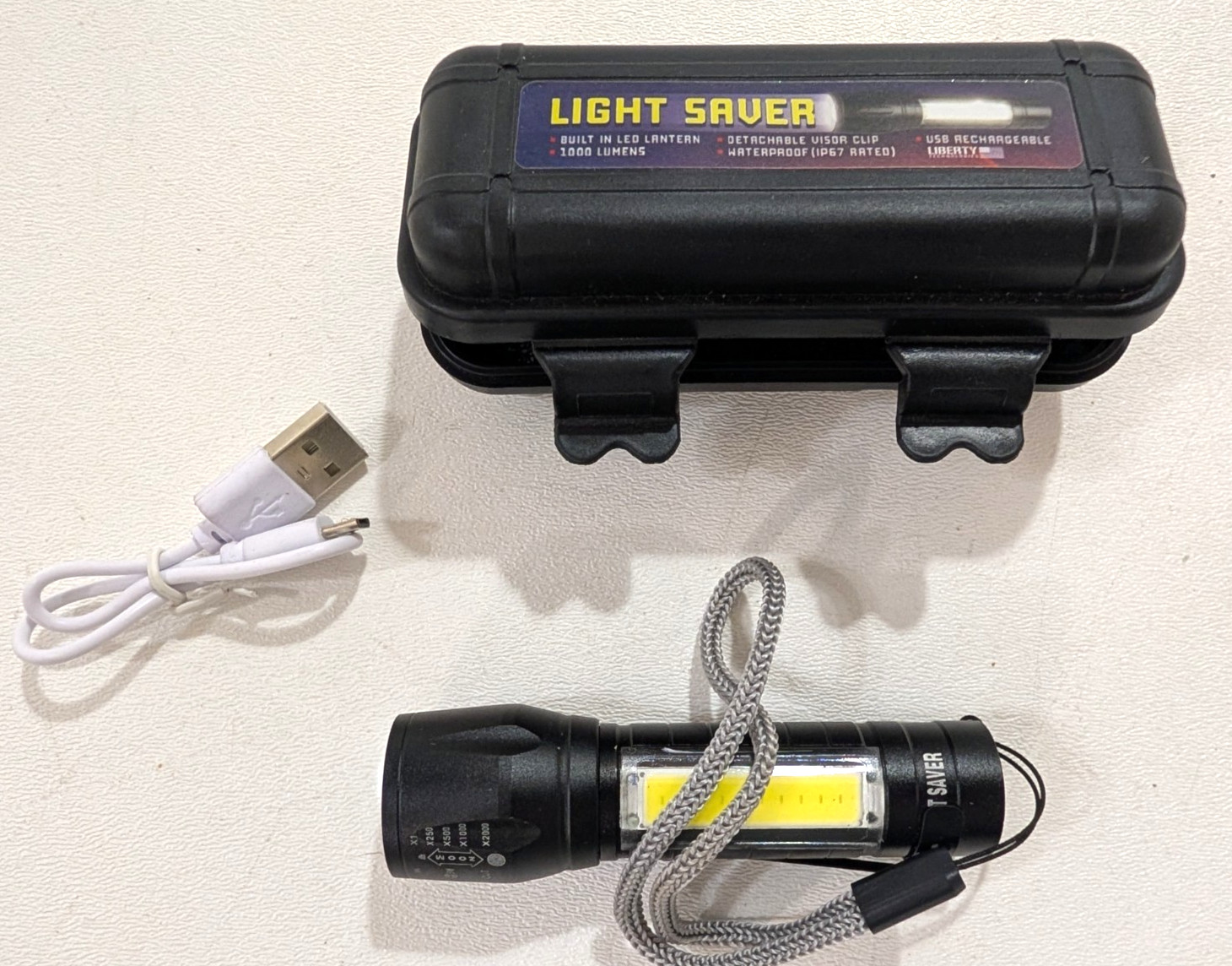 Light Saver LED Tactical Flashlight, USB Rechargeable, Waterproof, Ultra Compact