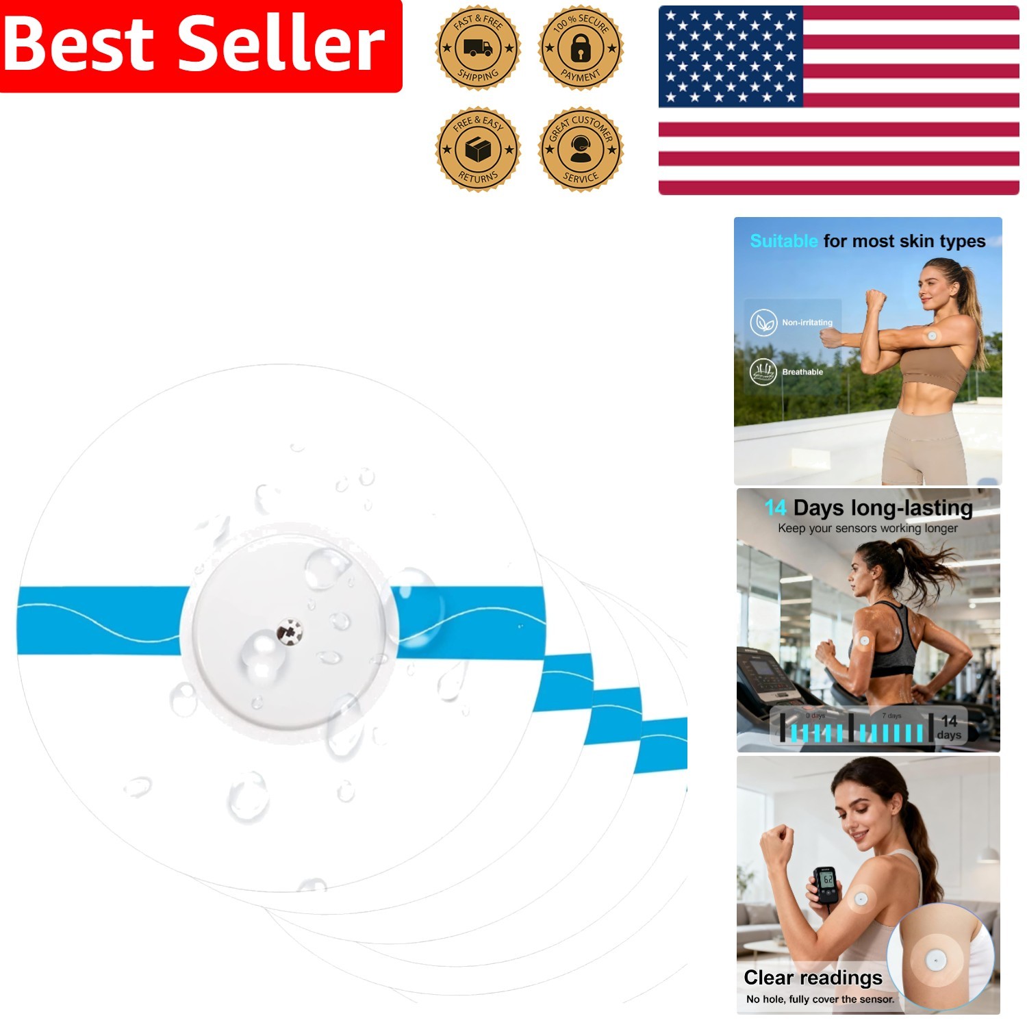 Pre-Cut Transparent CGM Patches – 20 Pack, Lasting Comfort for Sensitive Skin