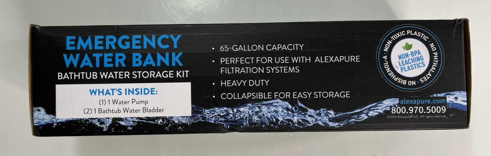 Alexapure Emergency Water Bank Storage With Pump, Heavy Duty, 65-Gallon New