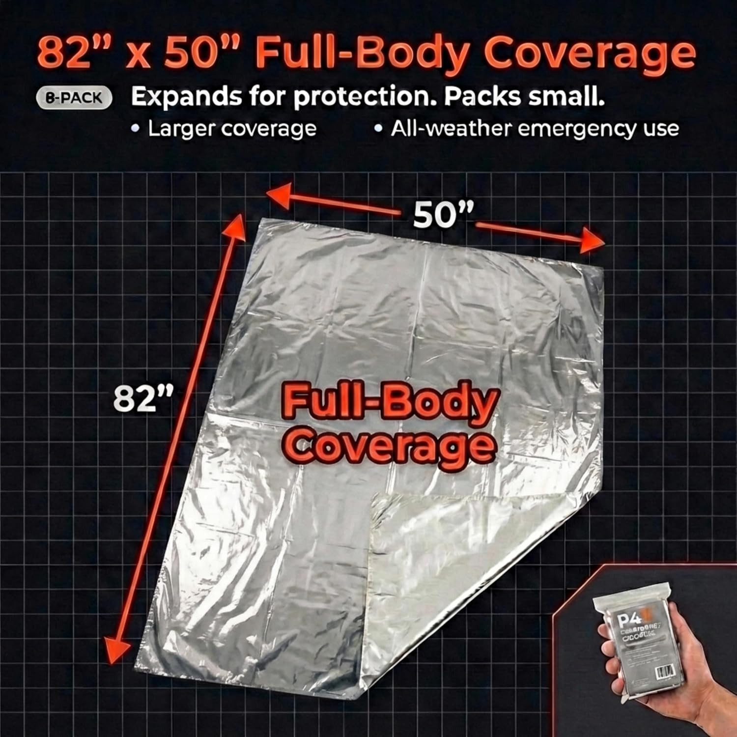PREPARED4X Mylar Blankets 8-Pack Waterproof Rip-Resistant Emergency Outdoor