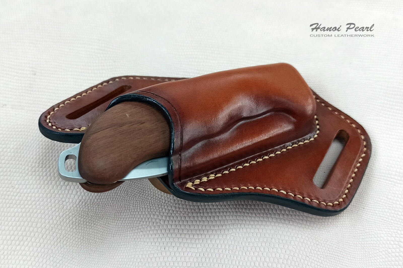 Custom Canted Pancake Leather Sheath for Victorinox Hunter Pro Wood