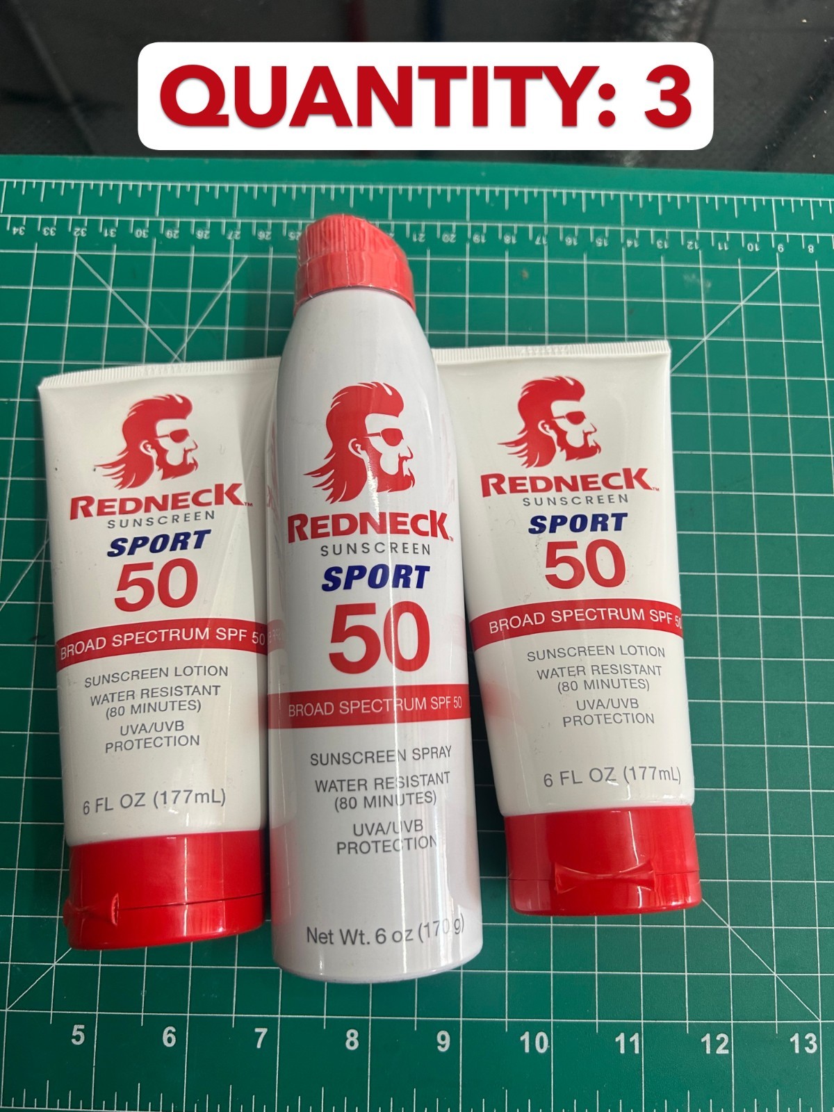 3-PACK lot Redneck Sunscreen Sport SPF 50 Water Resistant 6OZ LOTION & SPRAY