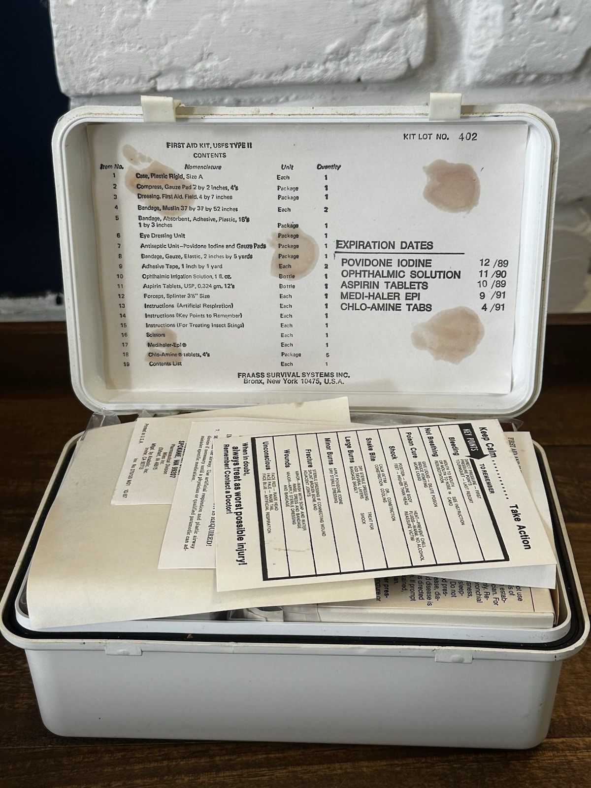 VTG Fraass Survival Kit Lot #402 Durable Plastic Box W/contents New Old Stock