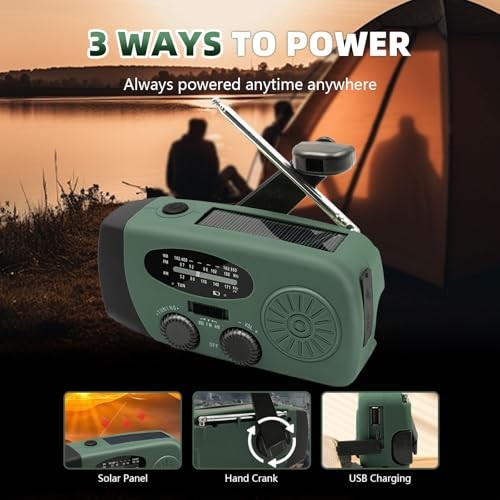 7400mWh Emergency Weather Radio, Portable Solar Hand Crank Radio AM/FM/NOAA,