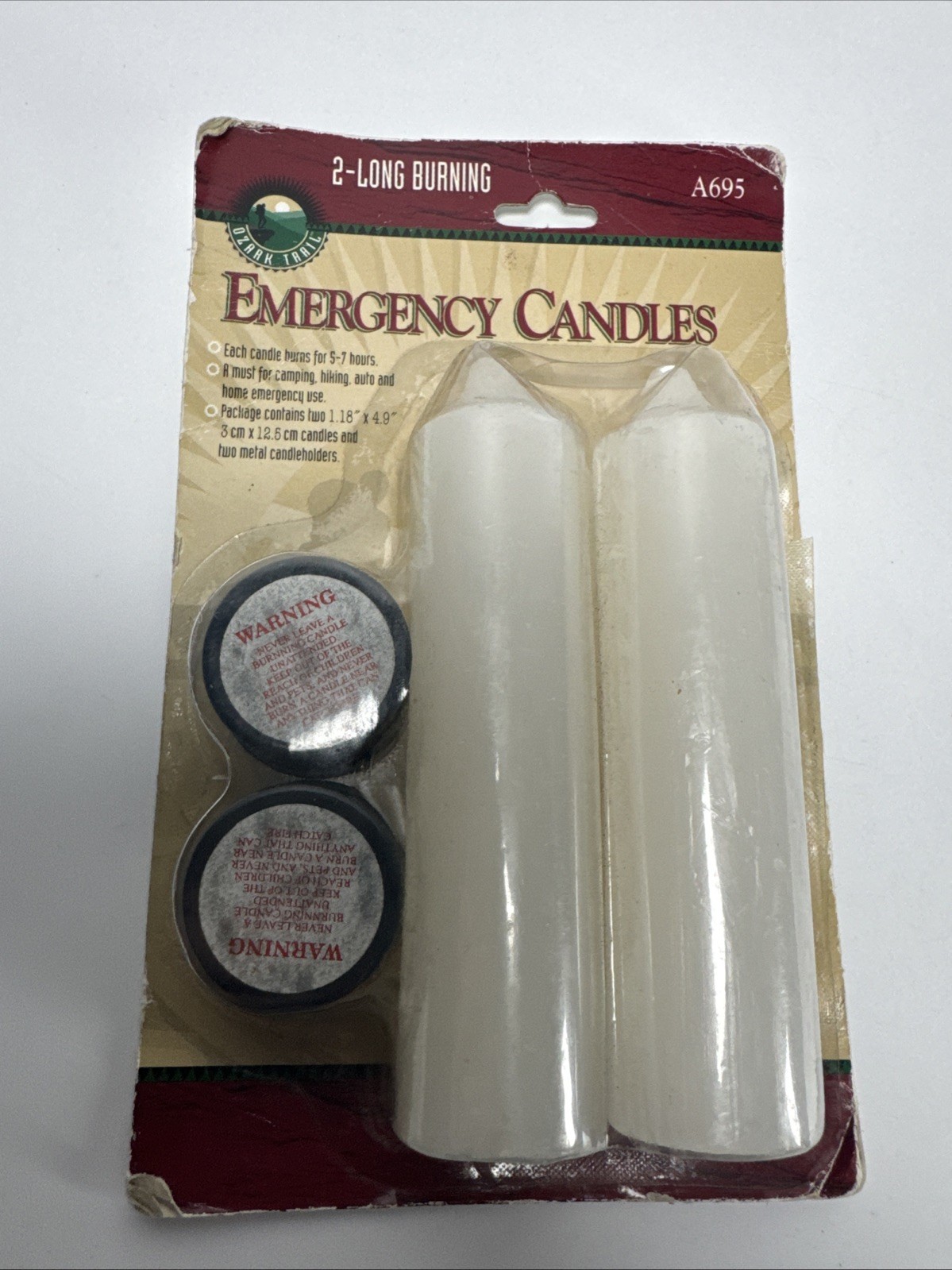 Vintage Ozark Trail A695 2 Long Burning Emergency Candles 5-7 Hours Each