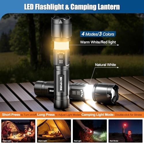 LED Flashlight with Camping Light,1139LM Super Bright,701M Long Range,4500mAh