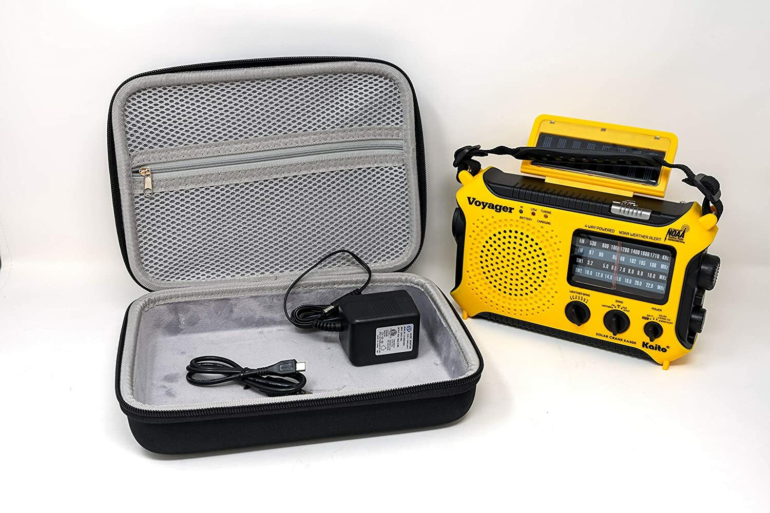 Kaito KA500 Voyager Solar Crank Emergency Weather Alert Radio Bundle with Case