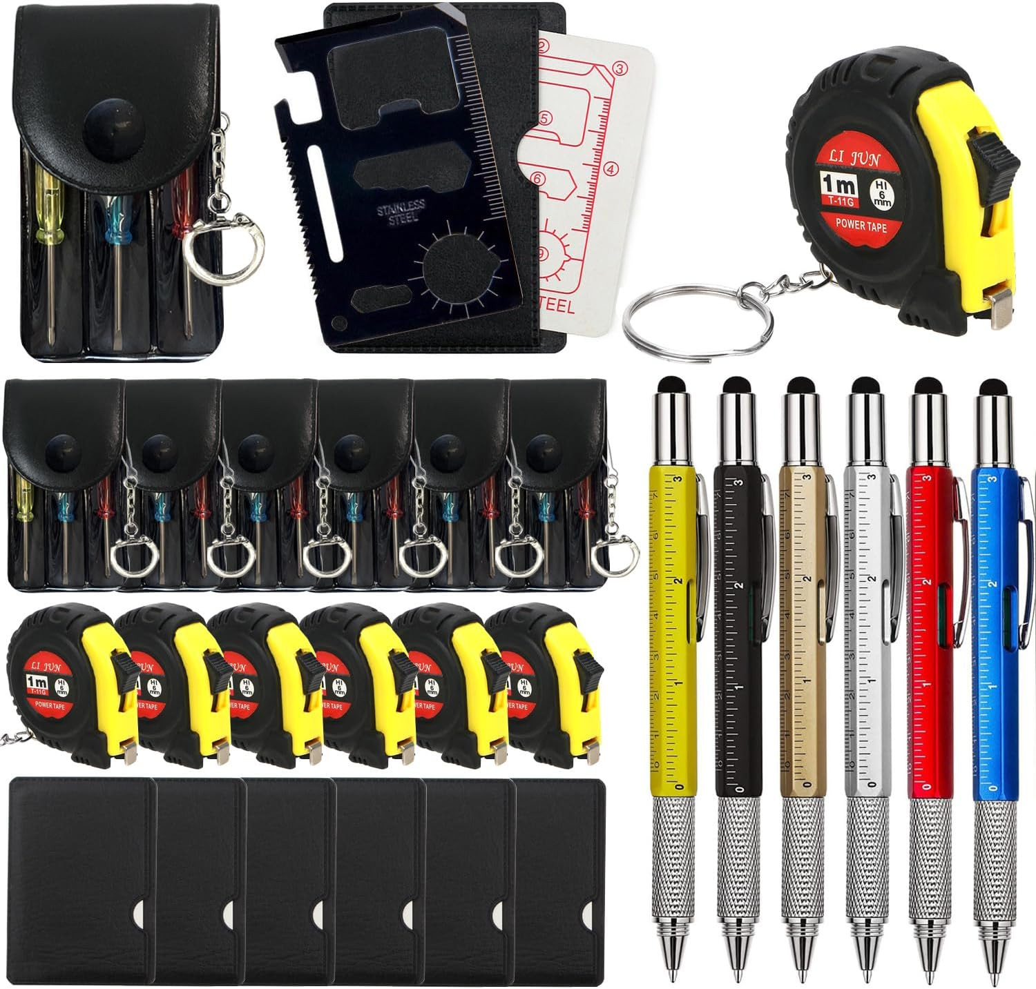 24 Pcs Mini Tape Measure Screwdriver Keychain Set – Multitool with Credit Card T