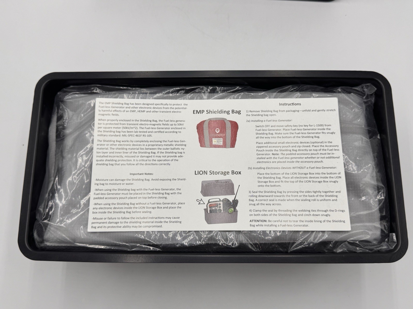 LION ENERGY EMP Faraday Military MILSPEC Electronics Shielding Bag & Storage Box