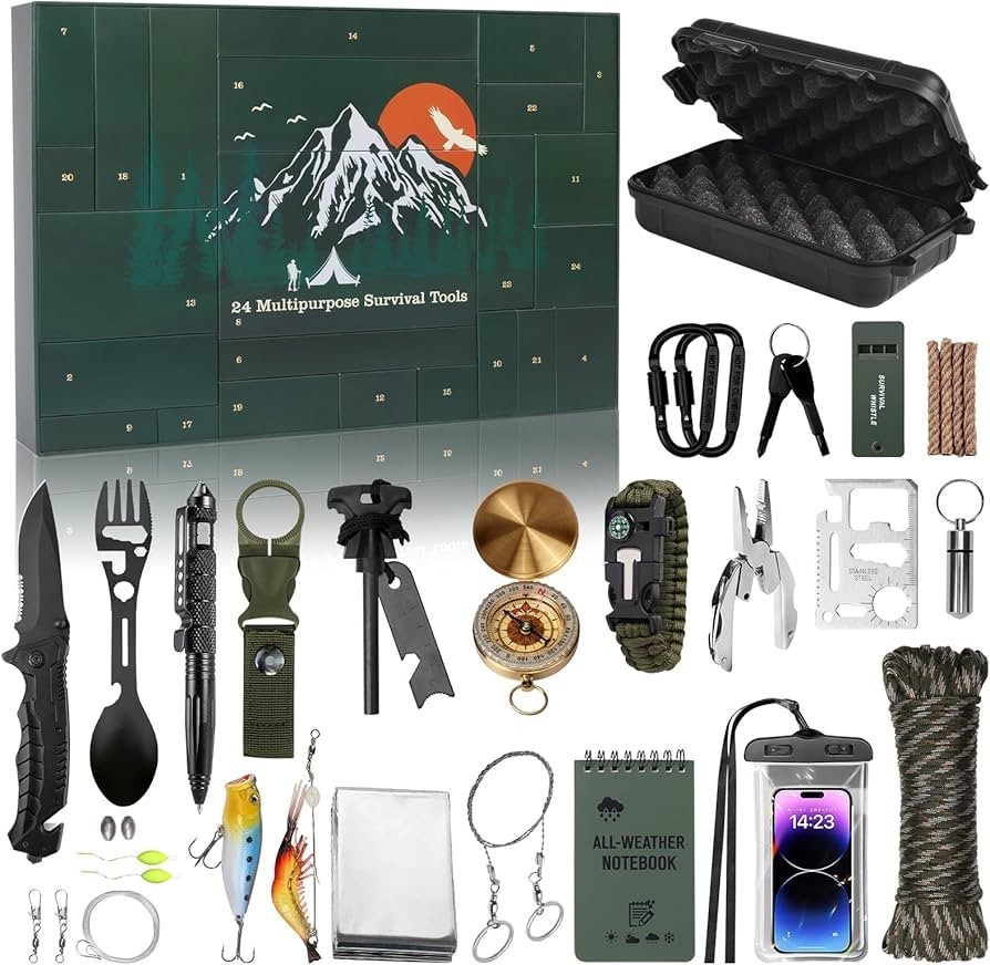 Survival Advent Calendar, 24 Multipurpose Survival Tools Adventure Kit New