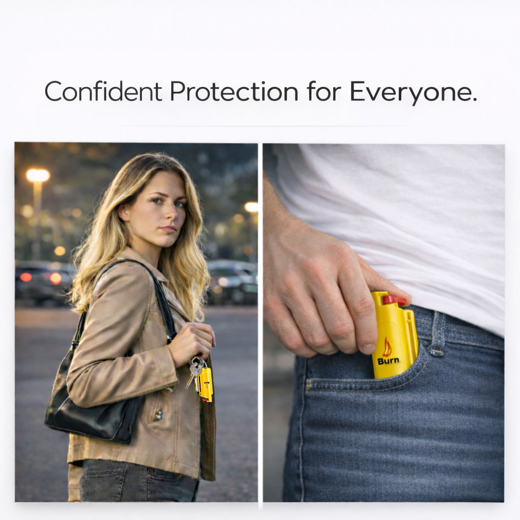 Burn Pepper Spray Keychain – 0.5 oz Maximum Strength OC Self Defense Yellow