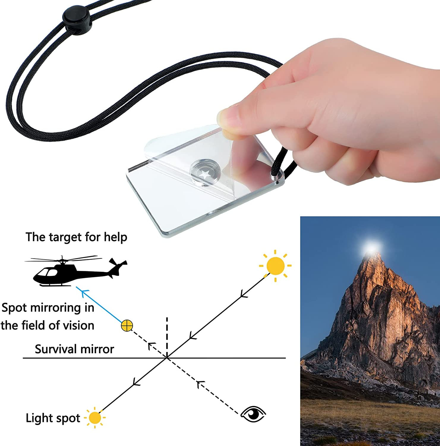 2 Pieces Signal Mirror Survival Camping Mirror 2 x 3 Inch Emergency Signaling PF