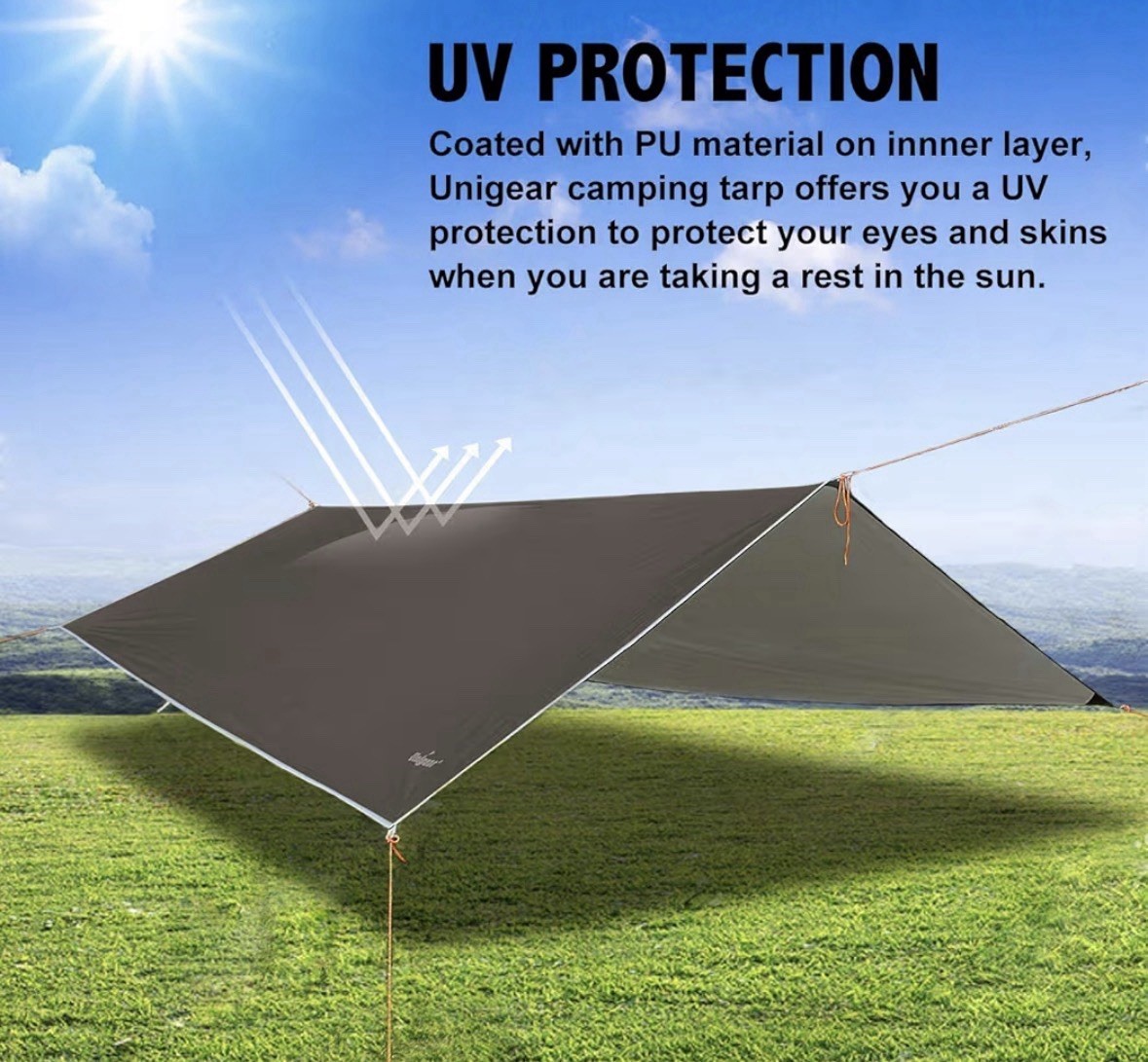 Unigear Hammock Rain Fly, Ultralight Waterproof Camping Tarp, 9.8*9.8ft, Brown