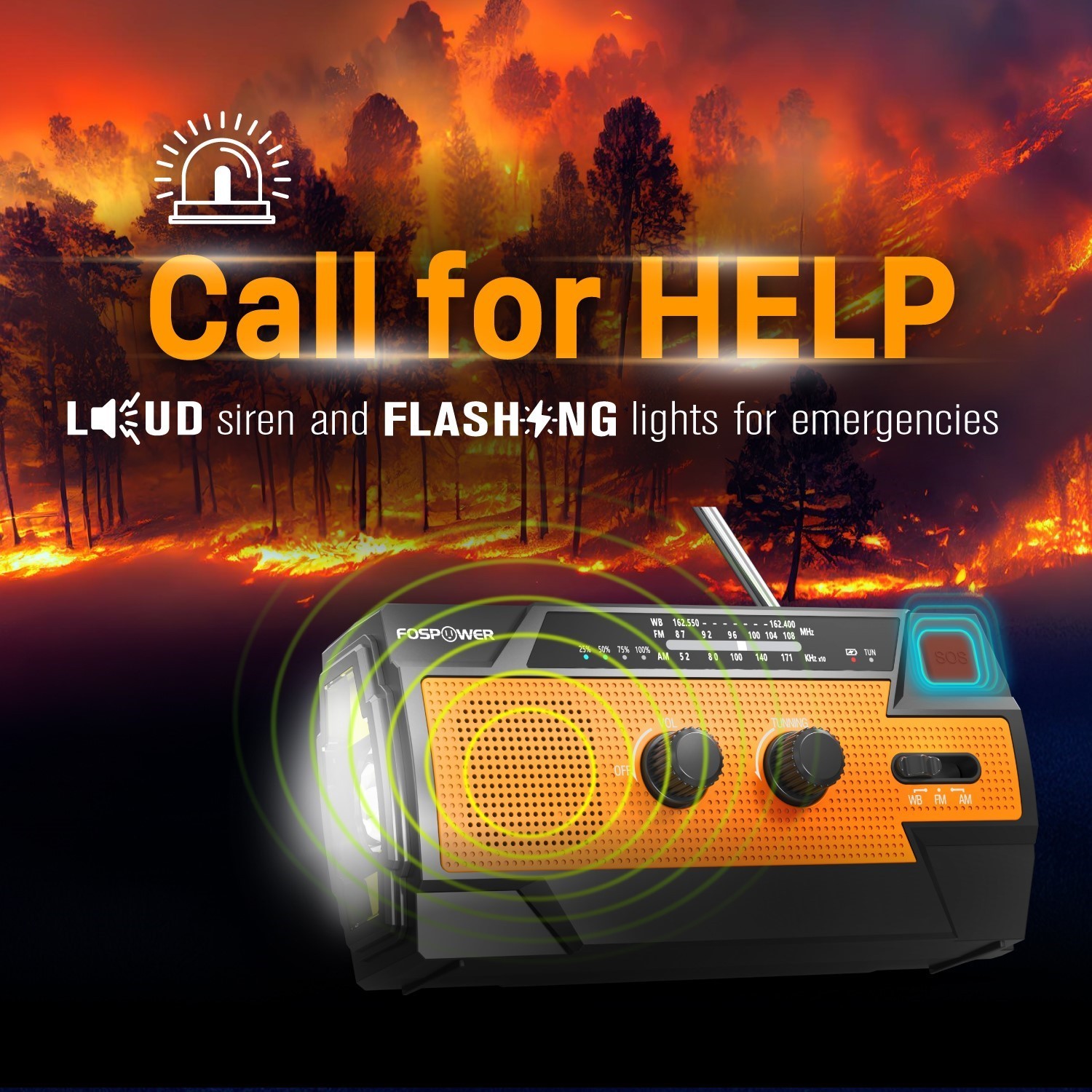 Emergency Solar Hand Crank Weather Radio 4000mAh Power Bank Charger Flash Light