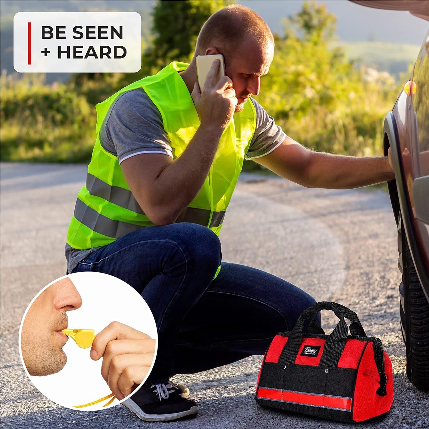 Emergency Car Kit – 104-Piece Set, Red Canvas Bag – Survival Gear & Vehicle Esse