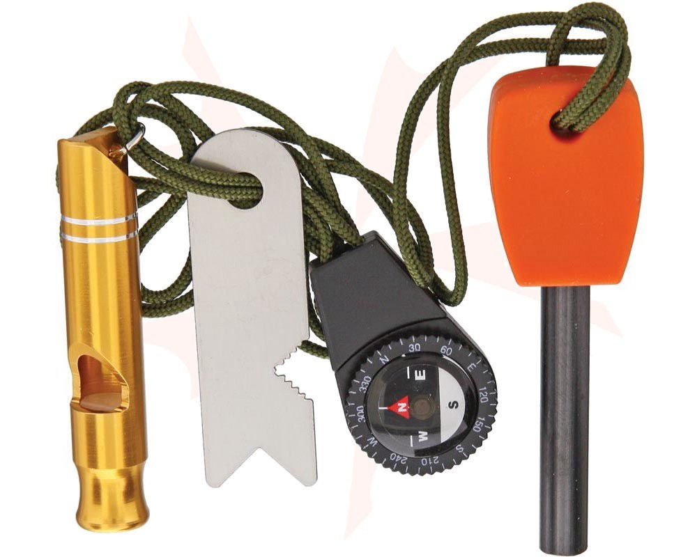 Marbles Survival 4-Piece Combo Whistle Compass Ferrocerium Rod Striker Set-MR330