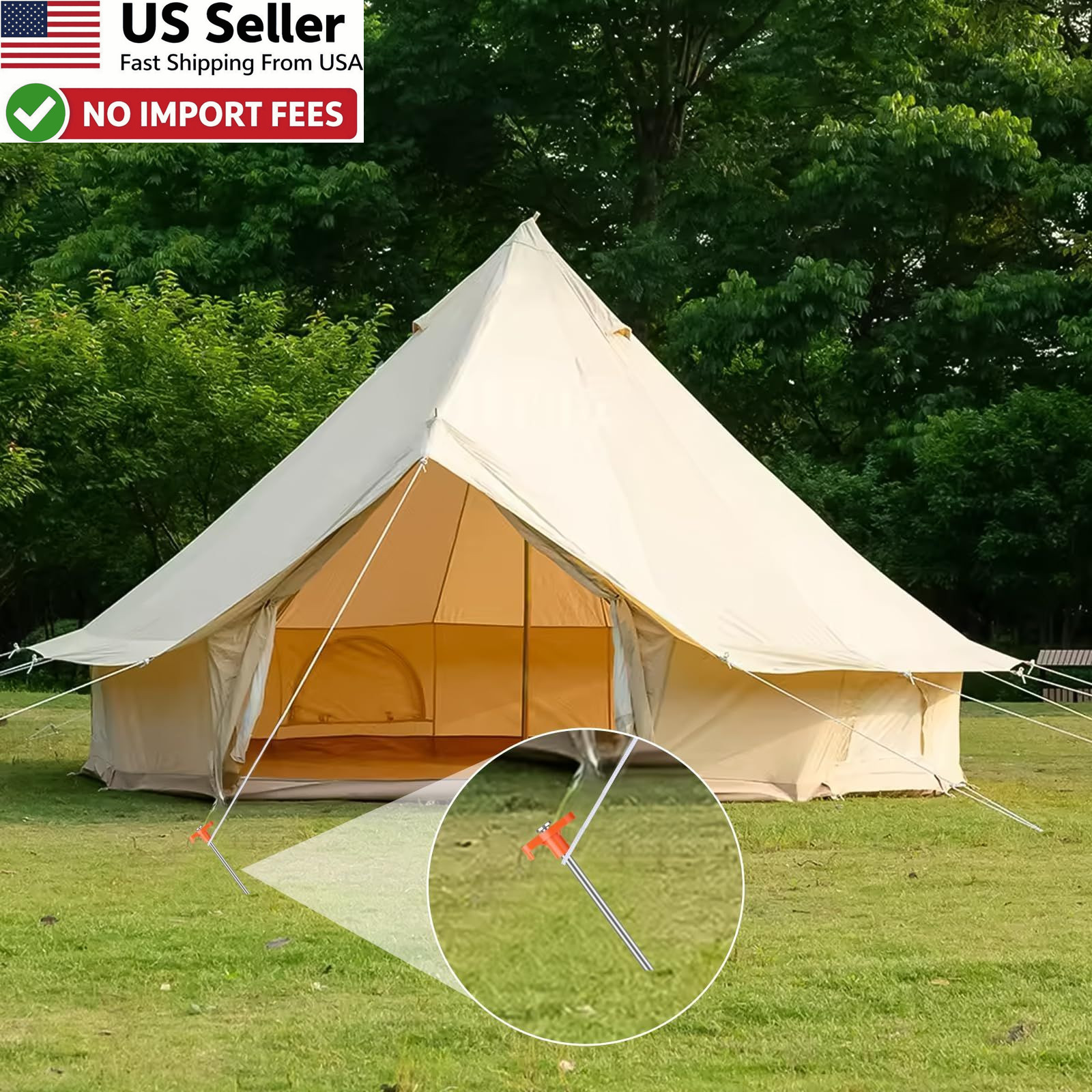 10Pcs Tent Stakes Heavy Duty 7″ Rust-Proof Metal Camping Pegs Orange FROM USA