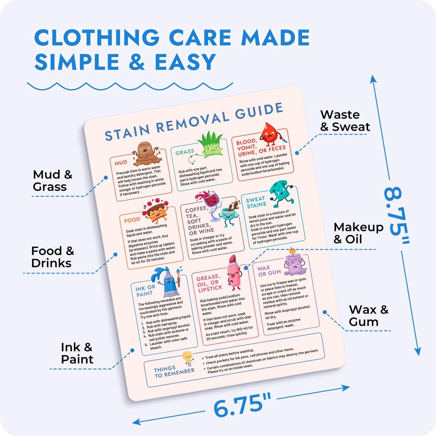 Laundry Cheat Sheet for Stain Removal – 1 Count (Pack of 1), Multi Color