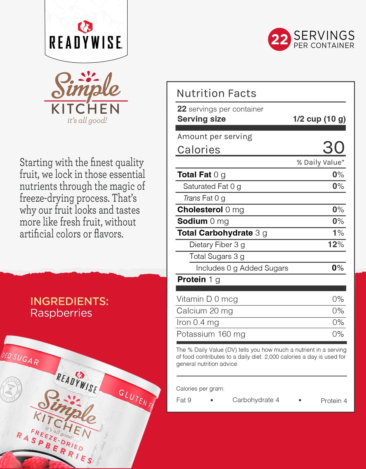 READYWISE – Simple Kitchen Freeze Dried Raspberries, 22 22 Serving Can