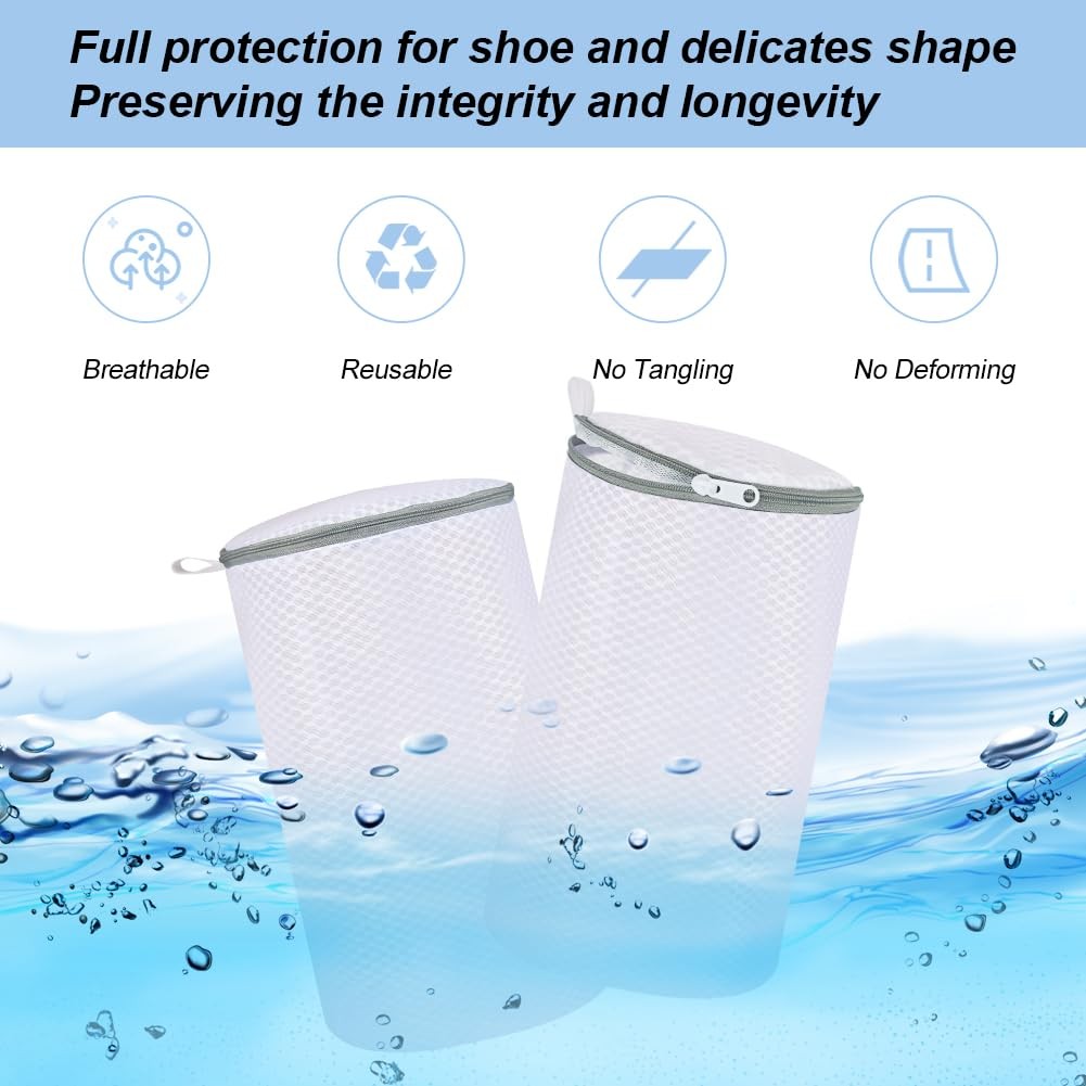 Vivifying Shoe Washing Machine Bag, 2 Pack 2 Bags (7.8″ x 14″), White