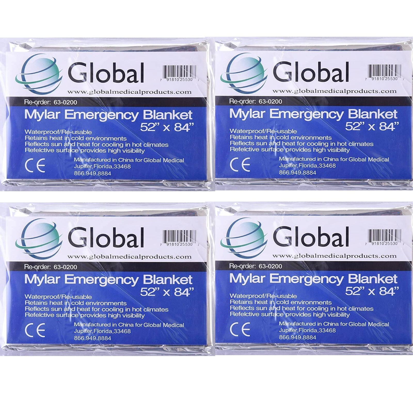 4 PACK • Extra Large 82″x 54 Emergency Solar Mylar Blanket Survival Safety