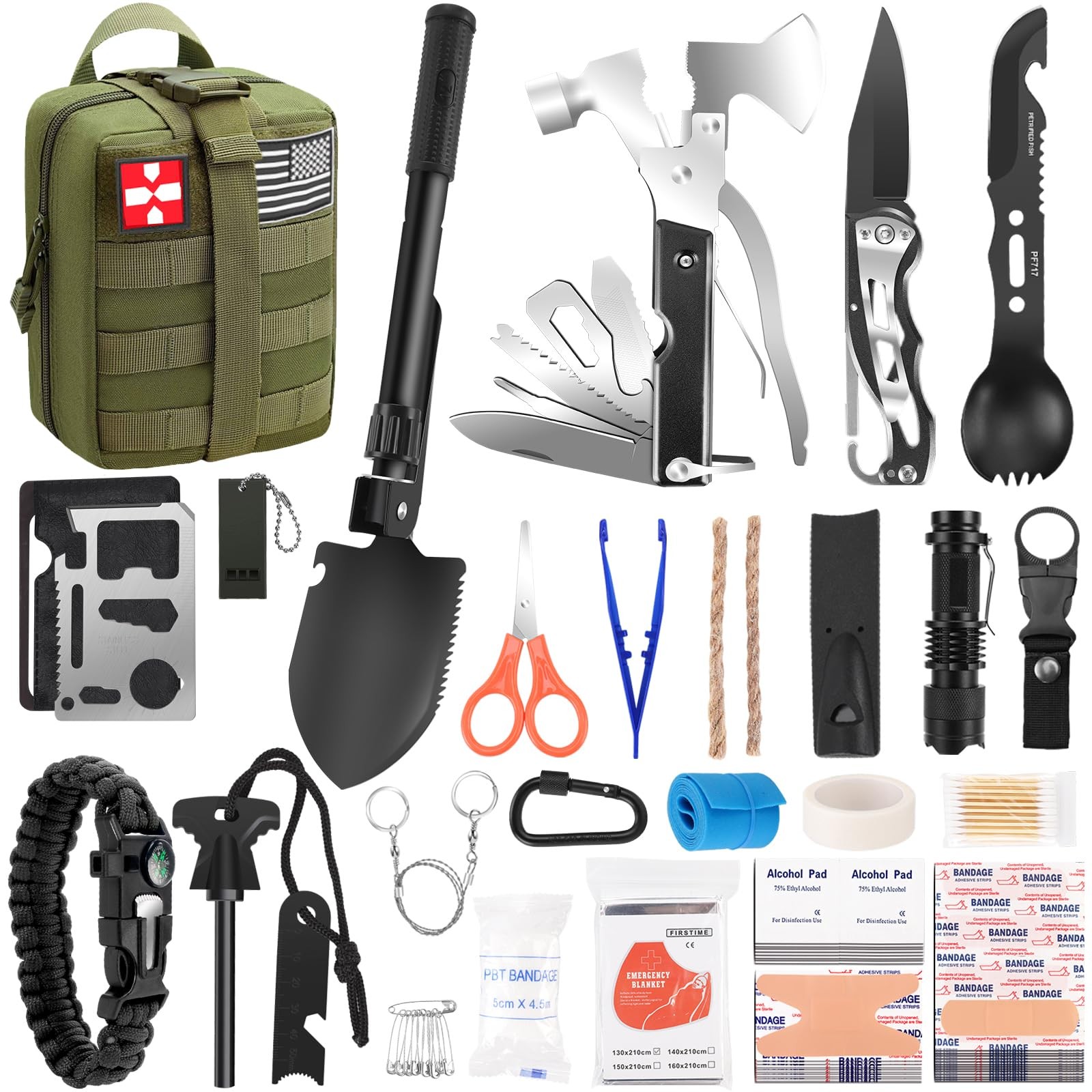 Gifts for Men Christmas Dad, Survival Kit, 150 PCS Gear Large, Green